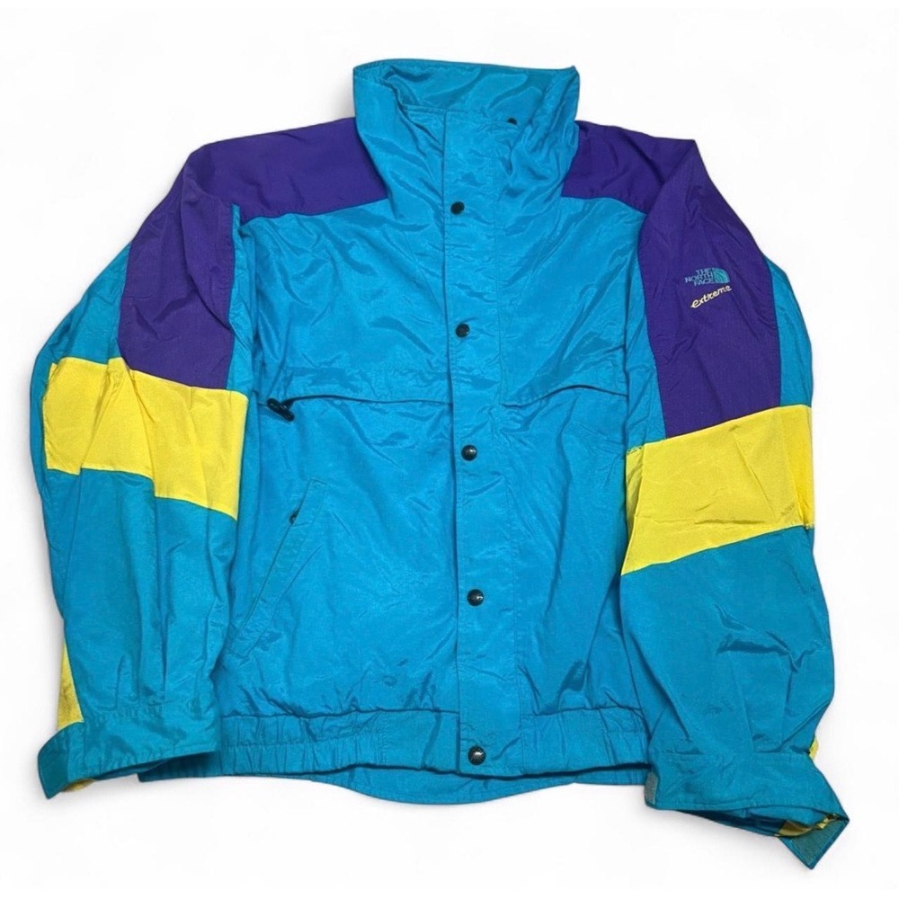 Vintage North Face Extreme Jacket Mens XL Colorblock Teal Purple Yellow 90s Wind